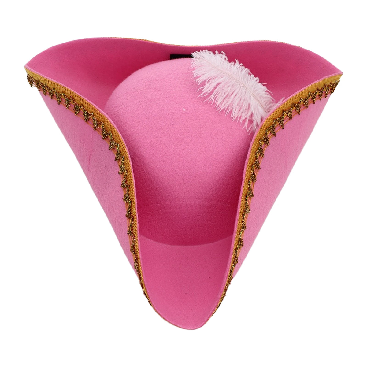 Men Women Unique Tricorn Hat Pirate Cap Metallic Brim Embellish Felt Hat for Masquerade Halloween Cosplay Colonial Costume Hat
