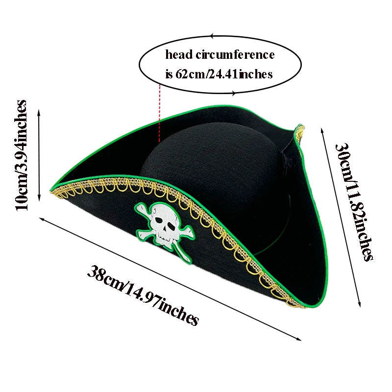 Halloween LED Black Pirate Hat For Adult Pirate Theme Party Glowing Captain Cap Cosplay Costume Luminous Hat With Skull Pattern