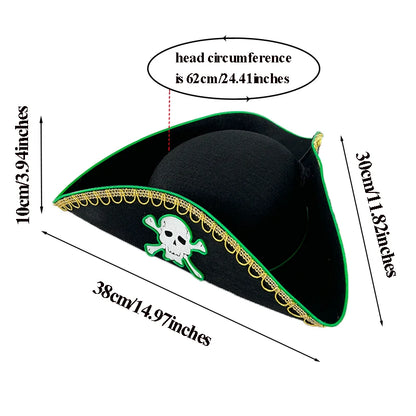 Halloween LED Black Pirate Hat For Adult Pirate Theme Party Glowing Captain Cap Cosplay Costume Luminous Hat With Skull Pattern