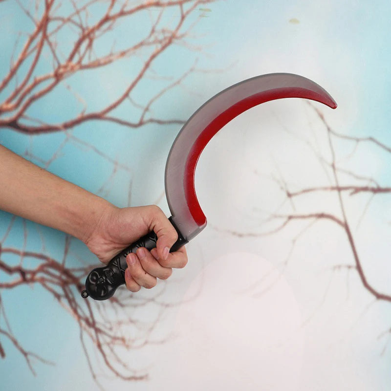 Decorative Bloody Axe Realistic Looking Plastic Halloween Fake Machetes Statue Sickle Knife Horror Cosplay Arm Prop For Home