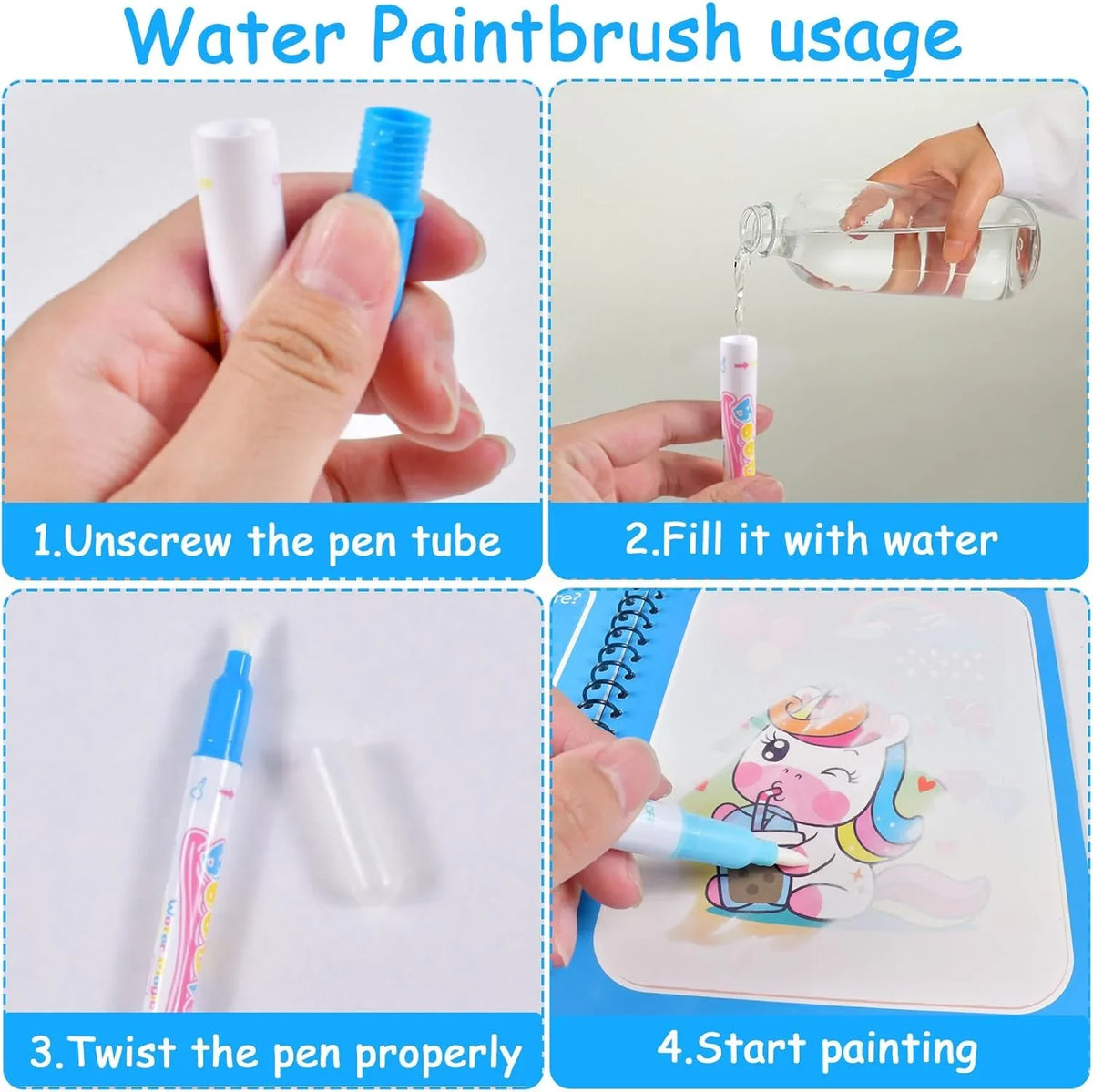 1pc Reusable Kids Magic Water Drawing Books with Pen Repeated Coloring Book Magic Water Drawing Book Sensory Early Education Toy