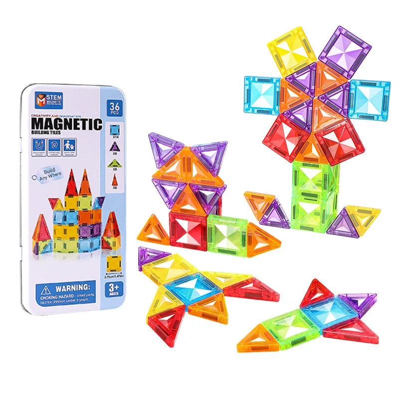 Children's Magnetic Tiles Building Toys 3D Thinking Training Construction Game Portable Iron Box Set Travel Activity Toys Gifts