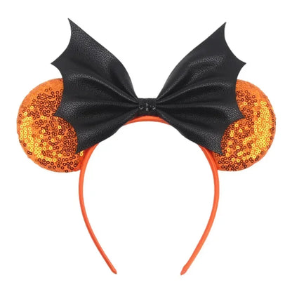 Disney leather Bat Bows Mickey Mouse Ear Headband for Adults Halloween Headwear Women Girls Cosplay Ghost Party Hair Accessories