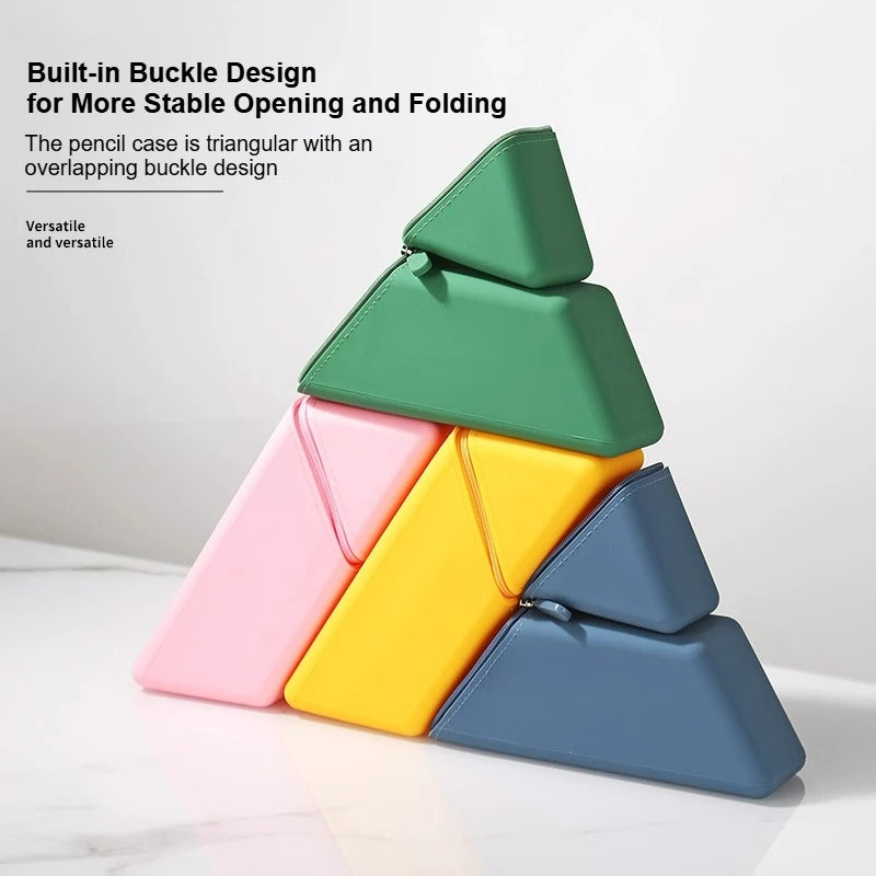 Creative Silicone Pencil Case Large Capacity Simple Design Dual-Purpose Pen Holder Multi-Layer Storage Triangular Stand-Up Style