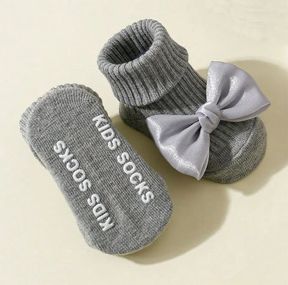 4 Pairs Toddler Socks with Bows, Soft Cotton Cute Ankle Socks for Infants Girls, Fashion Anty-Slip Newborn Baby Socks 0-24 Months