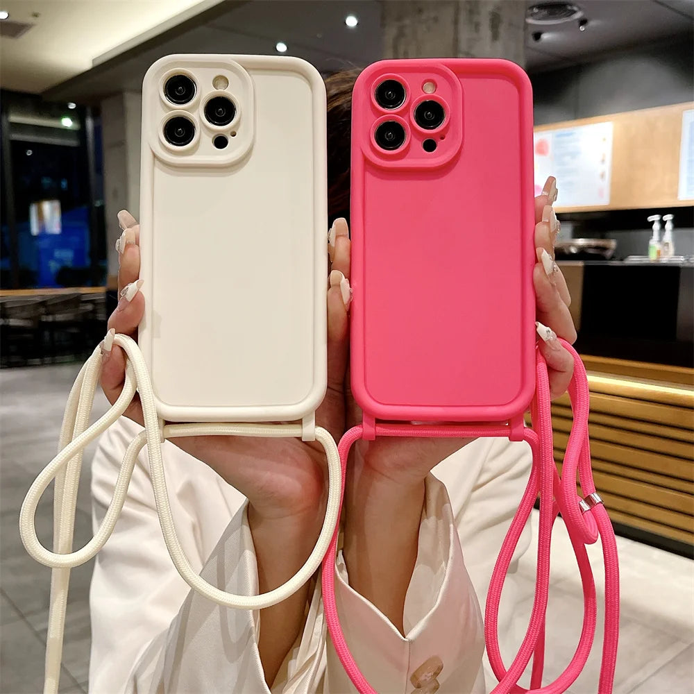 Phone Case For iPhone 11 12 13 14 15 16 17 18 Pro Max 17 Air 16E Crossbody Adjustable Lanyard Strap Rope Soft Cover