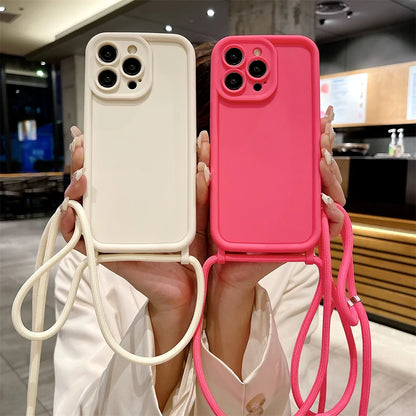 Phone Case For iPhone 11 12 13 14 15 16 17 18 Pro Max 17 Air 16E Crossbody Adjustable Lanyard Strap Rope Soft Cover