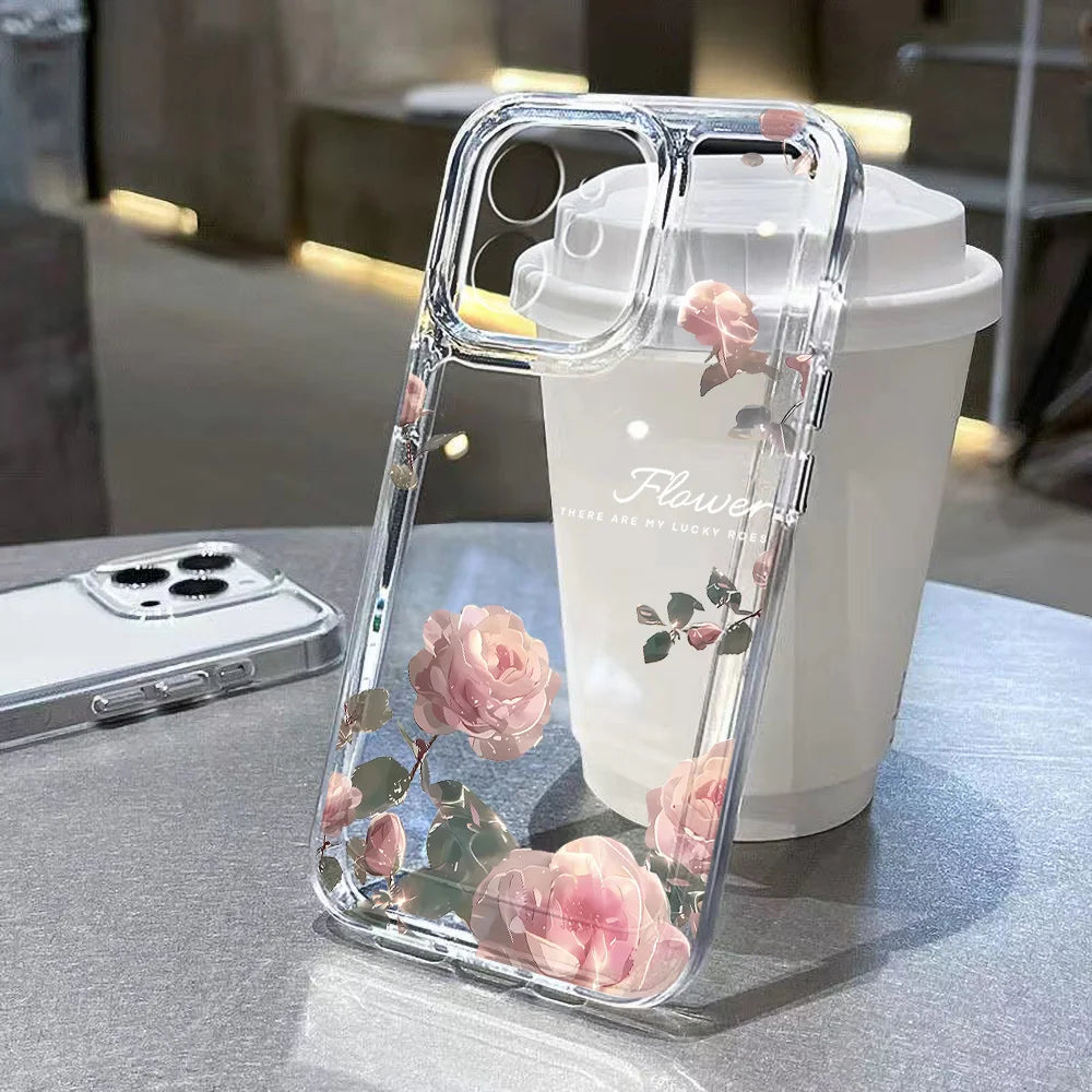Flower Phone Case For iPhone 17 16 18 Pro Max 13 14 12 11 15 Pro Max 16e Air 7 Plus SE Shockproof Transparent Cover Soft Funda