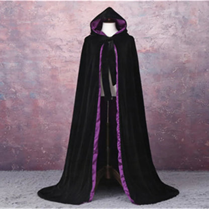 Adult Child Velvet Hooded Cape New Adult Halloween Hooded Cloak Velvet Witches Princess Black Red Velvet Hooded