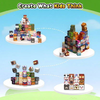 Magnetic Building Blocks Magnet World Character People Animal Brick Cube STEM Educational Toy Gift for Boys Girls Children