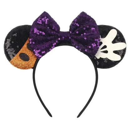 Disney leather Bat Bows Mickey Mouse Ear Headband for Adults Halloween Headwear Women Girls Cosplay Ghost Party Hair Accessories