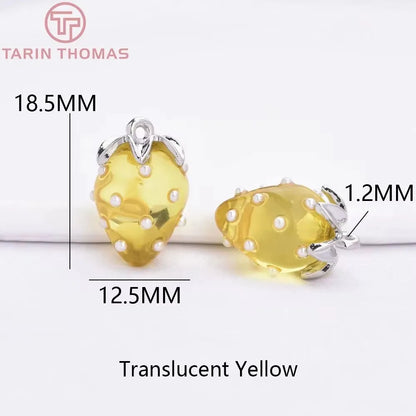 (10593) 4PCS 24K Gold Color Brass Pearl Embellished Hollow Strawberry Shaped Pendants High Quality DIY Jewelry Making