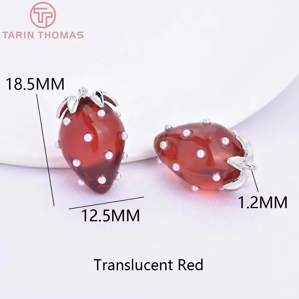 (10593) 4PCS 24K Gold Color Brass Pearl Embellished Hollow Strawberry Shaped Pendants High Quality DIY Jewelry Making