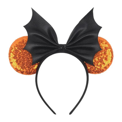 Disney leather Bat Bows Mickey Mouse Ear Headband for Adults Halloween Headwear Women Girls Cosplay Ghost Party Hair Accessories