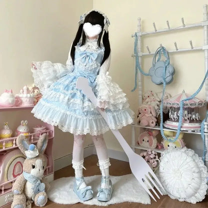 2025 New Victorian Sweet Lolita Dress Women Kawaii Cute Lace Ruffles Flower Wedding Bow Japanese Retro Elegant Princess Dresses
