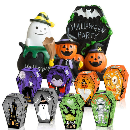 12pcs Halloween Coffin Shape Snack Box Skull Bat Ghost Goodie Boxes for Happy Halloween Party Decor Supply Trick or Treat Box