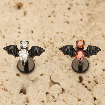PUTITUP F136 Titanium Halloween Bat Earrings Vampire Style Inlaid Zirconia Gothic Ear Bone Lip Stud Body Piercing Jewellery