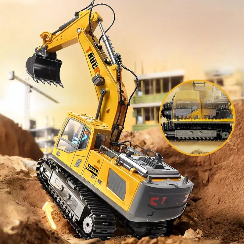 Alloy Remote Control Excavator Toy Car with Lights Sound Effect Electric Excavator Automobile Engineering Vehicle Children Gifts