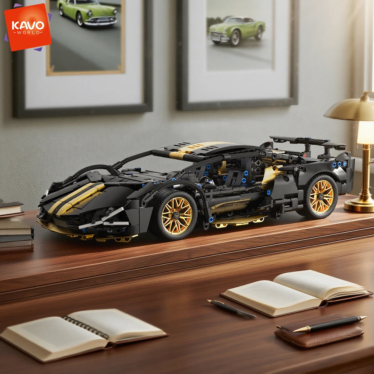 KAVOWORLD 1:14 Scale Supercar Building Blocks Set 1280PCS Black Gold Sports City Car Building Toy with Movable Tail Openable Cockpit DIY Construction Model Kit Perfect Birthday Christmas Gifts
