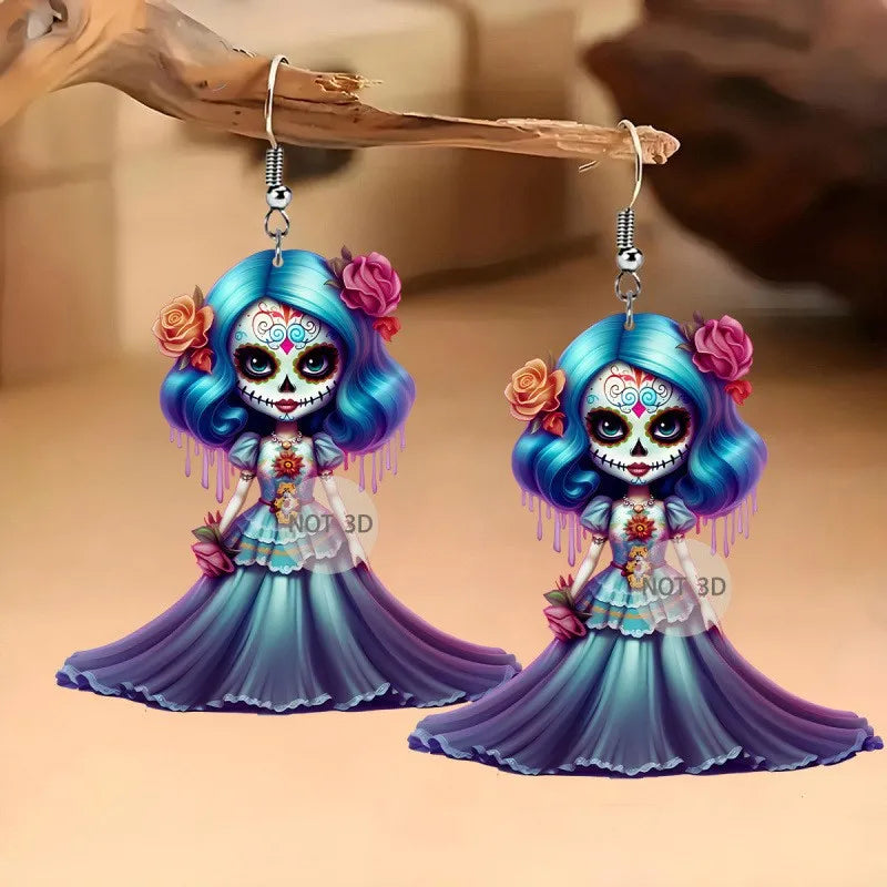 2025 million Halloween Acrylic 2D Gothic Doll Earrings, Unique Fashion Gifts for Girls Accessories