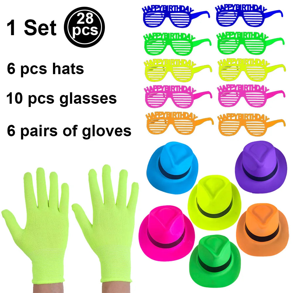 6 12 24 30 Pcs Neon Party Supplies Neon Formal Hats Glow In The UV Light Party Fluorescent Hat UV Light Party Decorations Adults