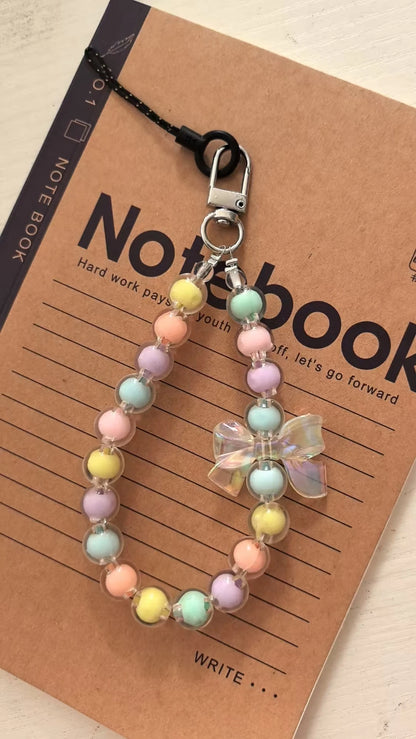 Phone Anti-lost Lanyard Key Short Wrist Pendant Colorful Macaron Round Bead Pendant Women's Hand-held Chain Mobile Phone Lanyard