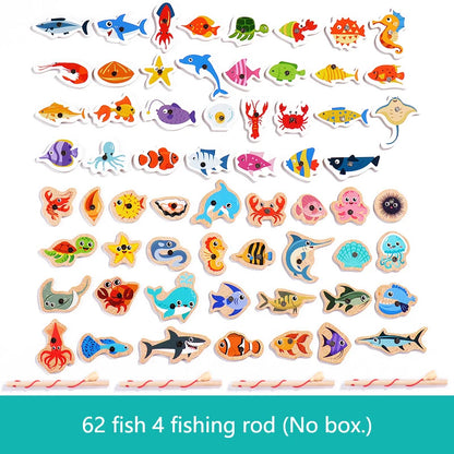 Wooden Magnetic Fishing Toy Montessori Marine Cognition Hand Eye Coordination Kids Early Educational Parent Child Birthday Gifts