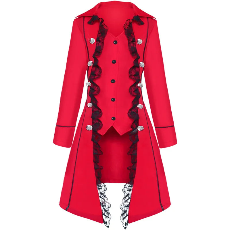 2022 New Vintage Women Medieval Steampunk Pirate Cosplay Costumes Lace Trim Single Breast Jacket Coat Victorian Gothic Clothing