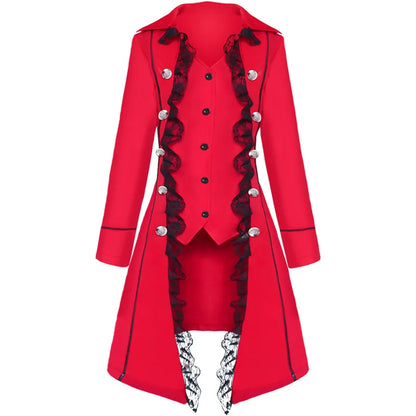 2022 New Vintage Women Medieval Steampunk Pirate Cosplay Costumes Lace Trim Single Breast Jacket Coat Victorian Gothic Clothing