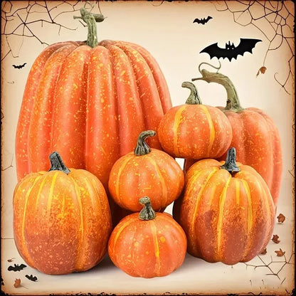 7pcs Pumpkin Autumn Decor Outdoor Orange Foam Plastic Fake Artificial Pumpkin Halloween Harvest Festival  Home Table Decor