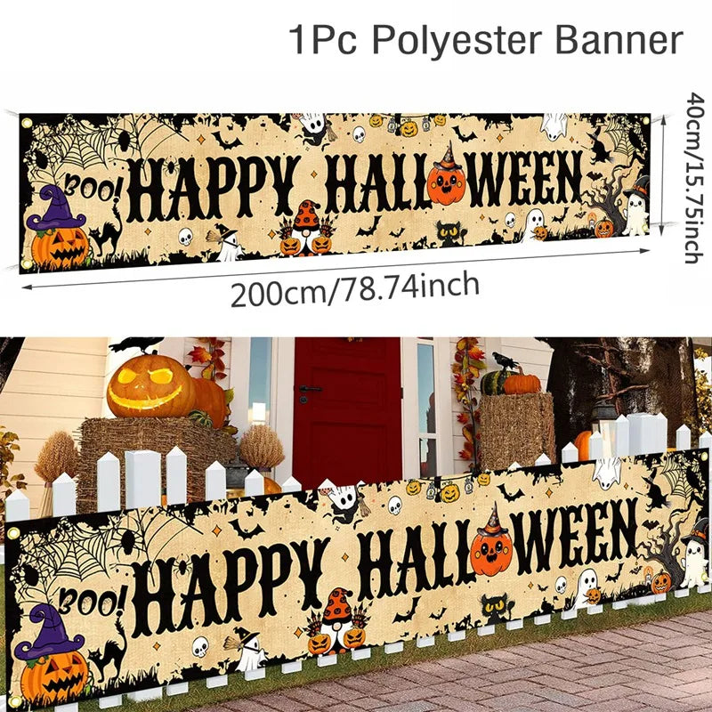 Ghost Halloween Pumpkin Banner Retro Halloween Party Signs Banner Decorations Fence Yard Porch Sign Outdoor Terror Decorations