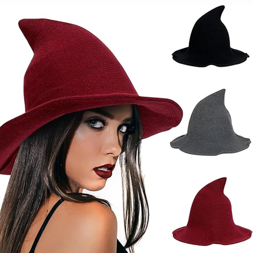 Halloween Witch Hat Long Point Hat Knitted Cap for Women Halloween Party Hat Magical Hat Festival Party Cosplay Decoration