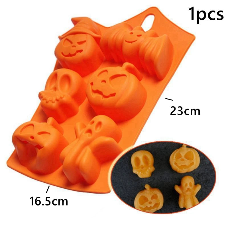 Silicone Mold for Cake Biscuits Candy Pumpkin Ghost Halloween Decor Skull Bat Spider Trick Or Treat Halloween Party Supplies