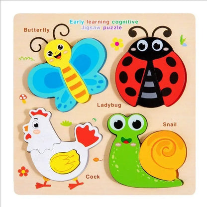 Montessori Wooden 3D Puzzle for Toddlers Animal & Vehicle Shape Matching Blocks Educational Sensory Learning Toy Kids 1-3 Years