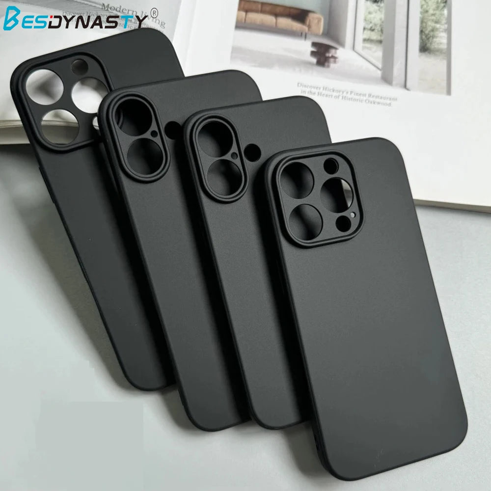 Luxury Full Black Silicone Matte Phone Case For iphone 18 Pro 17 16 15 14 13 12 11 Pro Max 16 15 14Plus Back Cover TPU Soft Case
