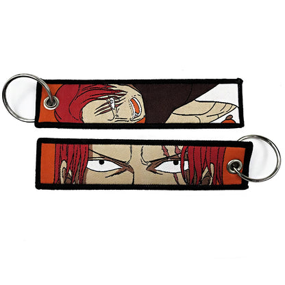 One Piece Anime Key Chains with Cute Jet Manga Embroidery Fashion Key Tag for Jewelry Accessory Key Ring Holder Gift Anime Fans