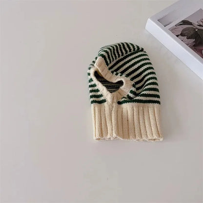 Homefish Winter Korean Fashion Children Baby Knit Hooded Scarf Caps Warm Stripe One Piece Hat Kids Accessories
