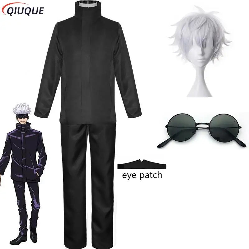 110-3XL Black / Blue Gojo Satoru Cosplay Costume Eye Patch Wigs Glasses Anime Halloween Party Unisex Uniforms