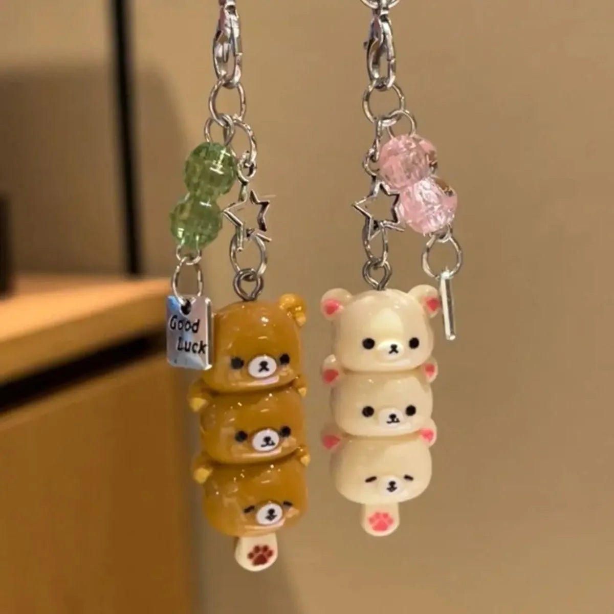 Cute Bear Phone Charms Pendant Kawaii Anime Keychain Accessories for Keys Schoolbag IPhone17 Pro Max Airpods Ins Korean Style