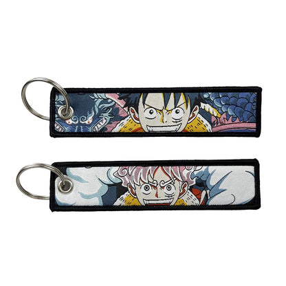 One Piece Anime Key Chains with Cute Jet Manga Embroidery Fashion Key Tag for Jewelry Accessory Key Ring Holder Gift Anime Fans