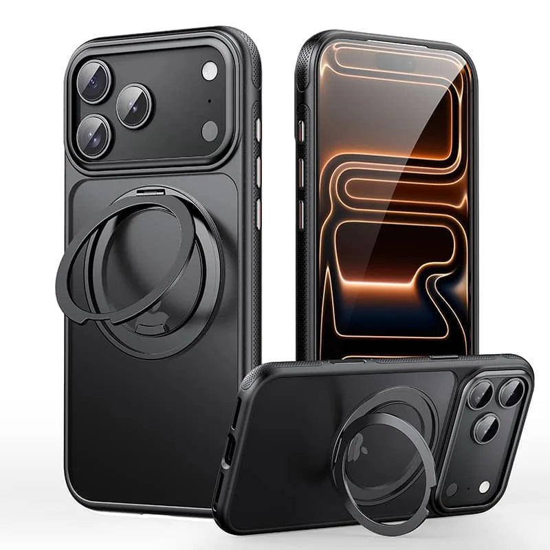 360 Spin Magnetic Stand (Pro-Version) for iPhone 17 Pro Max 17 Air Case (Compatible with Magnetic) Matte Translucent Shockproof