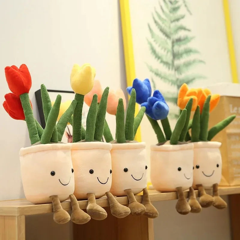 Lifelike Tulip Plant 33CM Plush Soft Plush Stuffed Toys Potted Flower Tulip Bookshelf