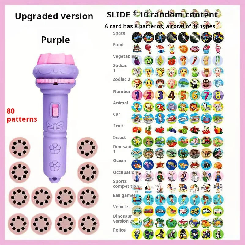 80 Patterns Illuminated Projection Led Flashlight Baby Puzzle Teaching Cognition Early Knowledge Animal Pattern Bedtime Story