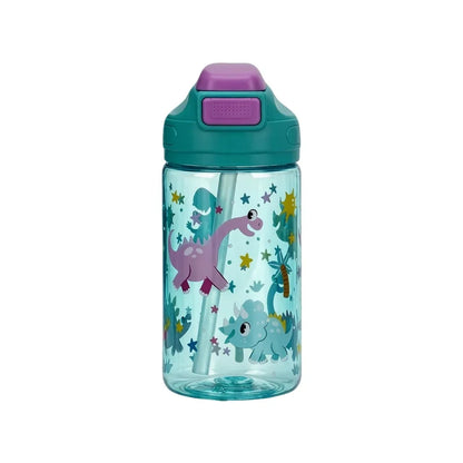 410ml Dinosaur Water Bottle For Kids Water Sippy Cup With Silicone Straw Leakproof Plastic Water Bottles Summer Kids Water Cup