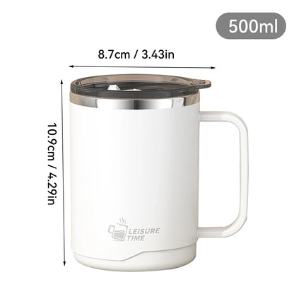 500ml Double-layer Mug 304 Stainless Steel Insulated Coffee Cup With Handle Portable Sealed Water Cup Drinkware For Student Kid