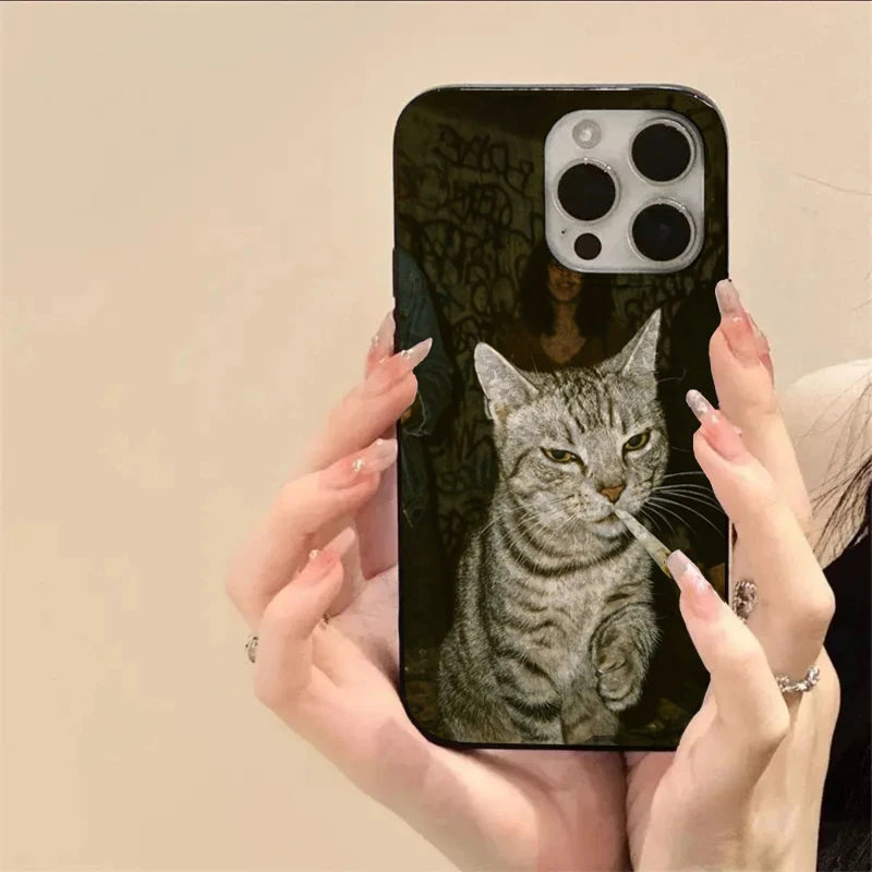 Fashion Kitten Smoking Pattern Phone Case For iPhone 11 12 13 14 15 16 17 18 Pro Max 16E 17Air X XR XS Max 7 8 Plus Soft Cover