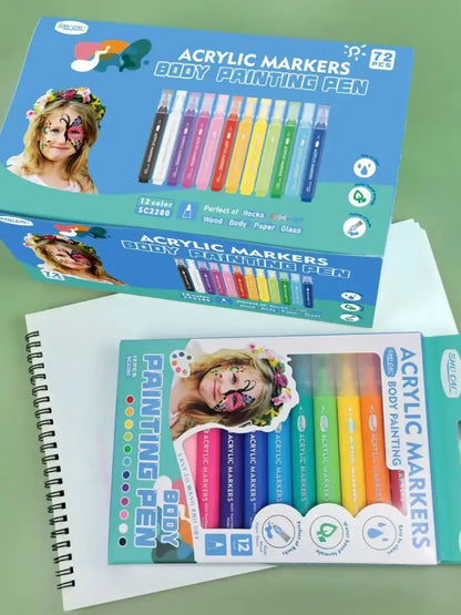 12 PCS Face Painting Markers Water Resistant, Sweatproof, Waterproof Tattoo Pen for Halloween Body Paint - Anti-Smudge for