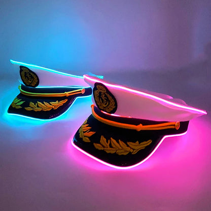 Cool White Military Hats with  Glowing LED Light Adult Navy Hat Yacht Cap Skipper  Sailor Captain Halloween Cosplay DJ Decor