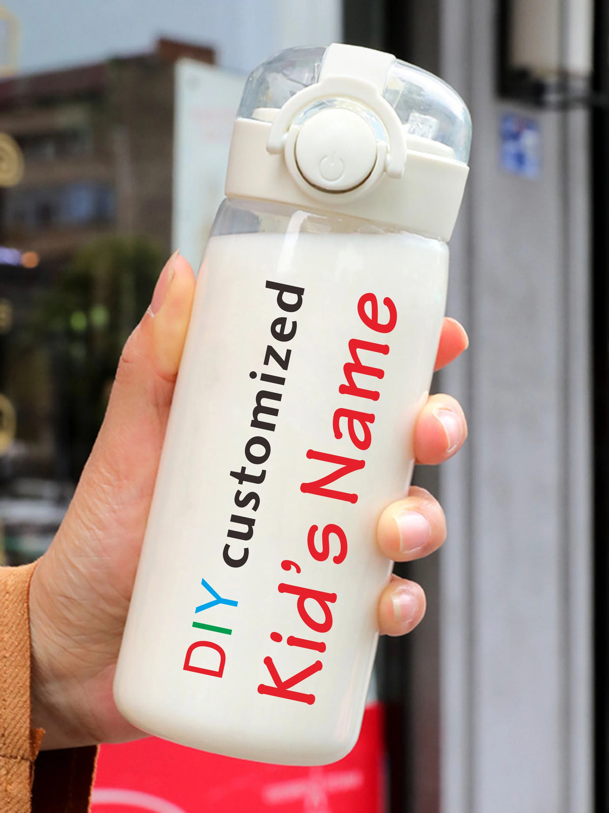 DIY 400MLSchool Bottle Plastic Customize Print Name Kid's Children Cup Straw Tube Ring Handle Easy Take Food Safety Material