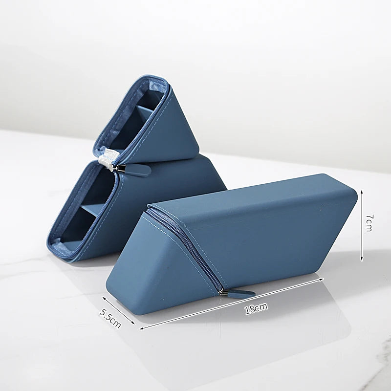 Creative Silicone Pencil Case Large Capacity Simple Design Dual-Purpose Pen Holder Multi-Layer Storage Triangular Stand-Up Style